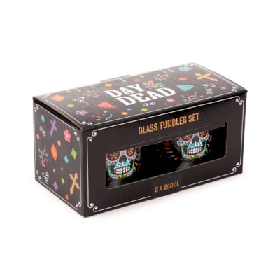 Day of the Dead Set of 2 Glass Tumblers