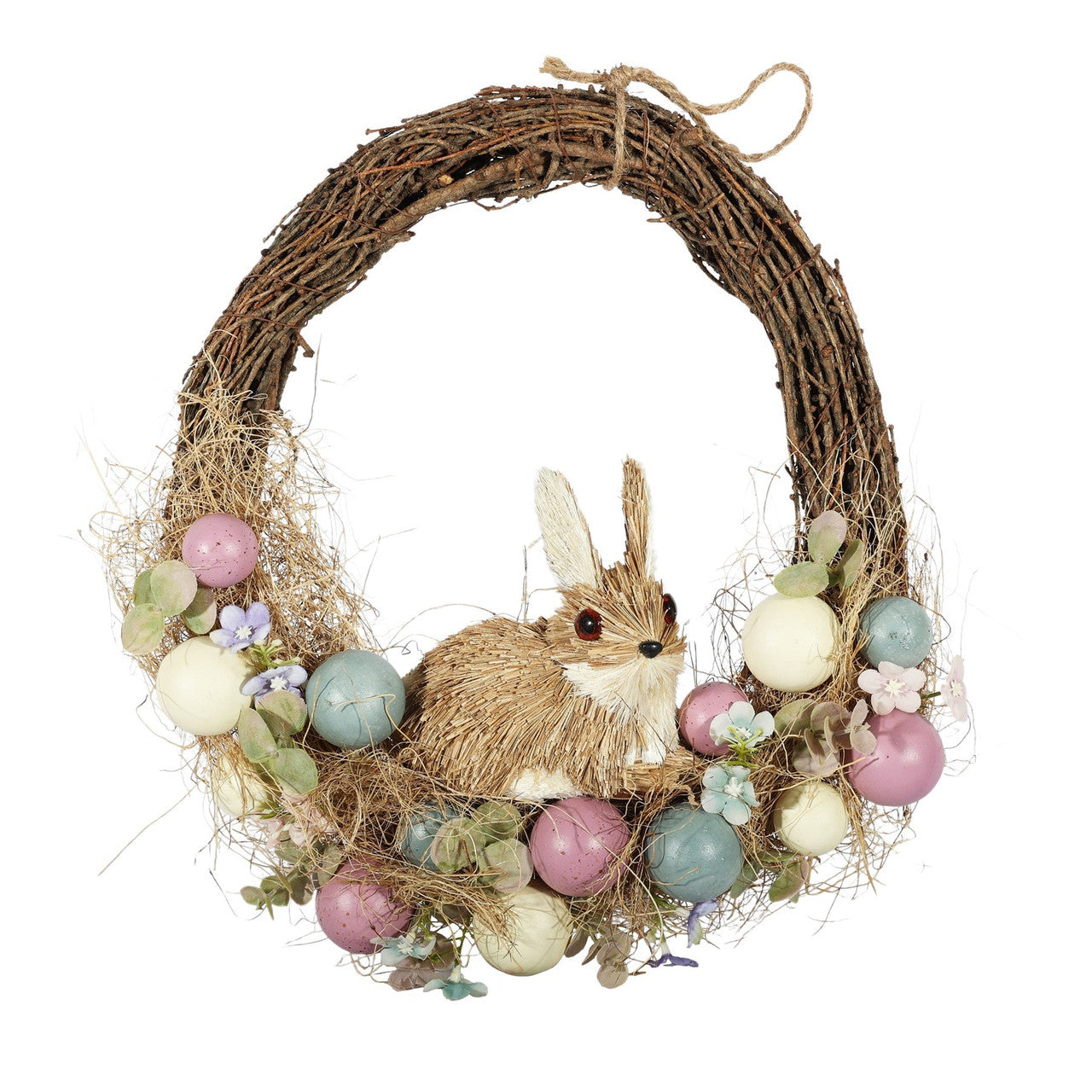 Easter Half Wreath With Sitting Rabbit (35cm)