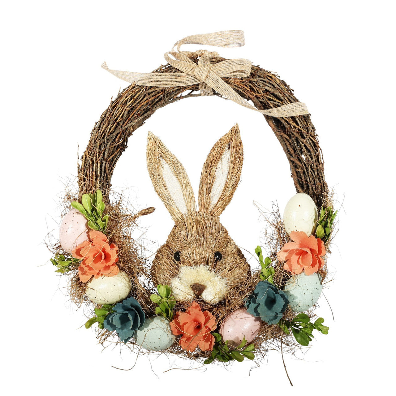 Easter Half Wreath with Rabbit and Flowers (35cm)