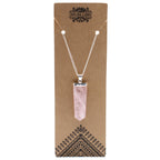 Gemstone Flat Pencil Pendant Necklace - Rose Quartz