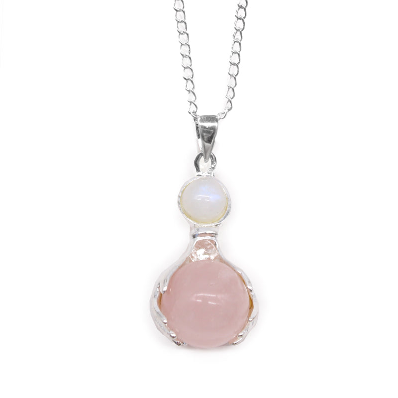 Gemstone Healing Hands Pendant Necklace - Rose Quartz