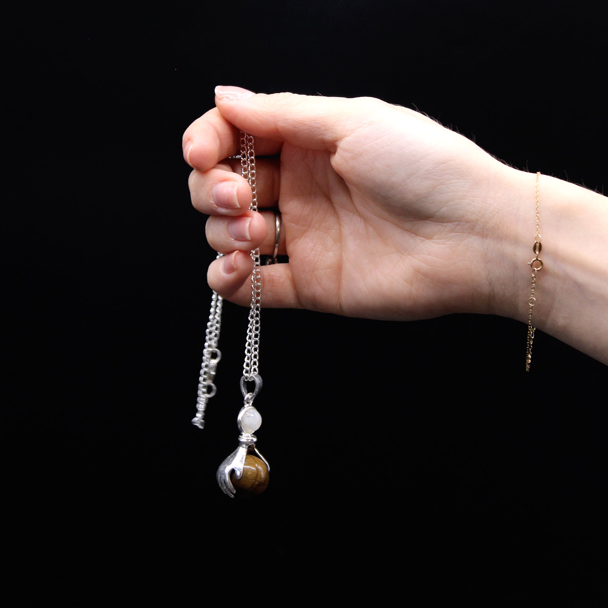 Gemstone Healing Hands Pendant Necklace - Black Agate