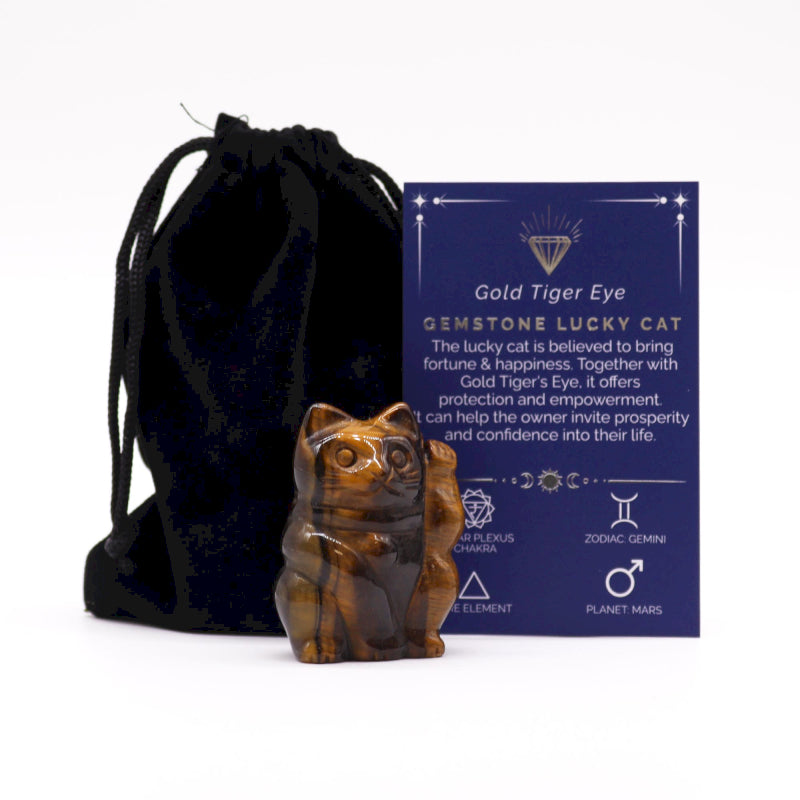 Gemstone Lucky Cat - Gold Tiger Eye