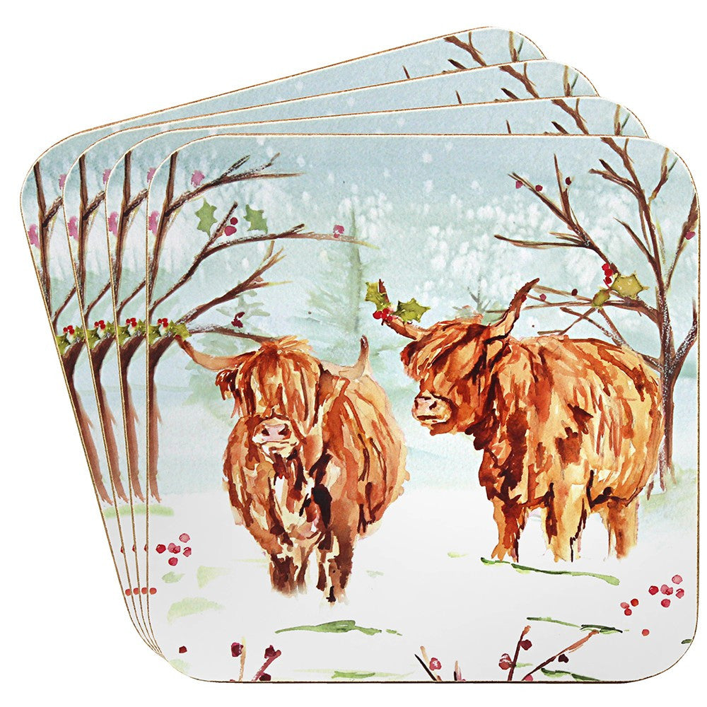 Highland Cow Coasters Set of 4