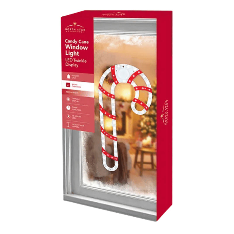 LED Mains Operated Twinkle Candy Cane Window Light 34cm