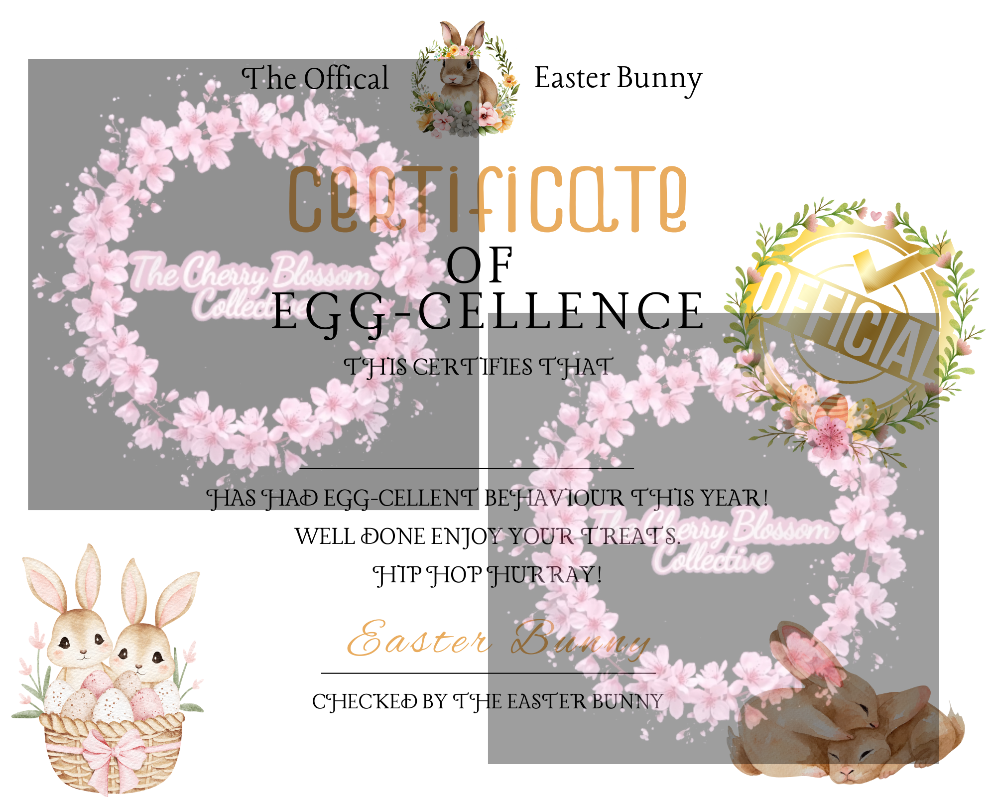Unisex Easter Bunny Certificate PDF