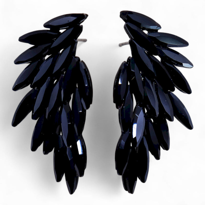 Nymph Aurora Angel Wings Glass Earrings - Jet Black