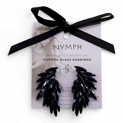 Nymph Aurora Angel Wings Glass Earrings - Jet Black