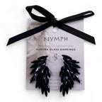 Nymph Aurora Angel Wings Glass Earrings - Jet Black
