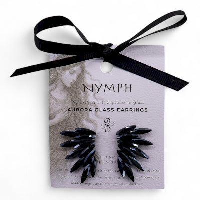 Nymph Aurora Fairies Glass Earrings - Jet Black
