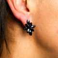 Nymph Aurora Flowers Glass Earrings - Jet Black