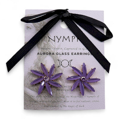Nymph Aurora Flowers Glass Earrings - Lavender