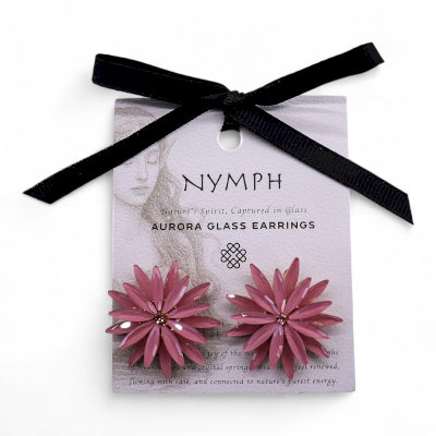 Nymph Aurora Flowers Glass Earrings - Rose Quartz