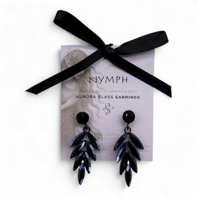 Nymph Aurora Long Drop Glass Earrings - Jet Black