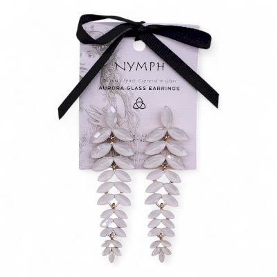 Nymph Aurora Long Drop Glass Earrings - Pearl