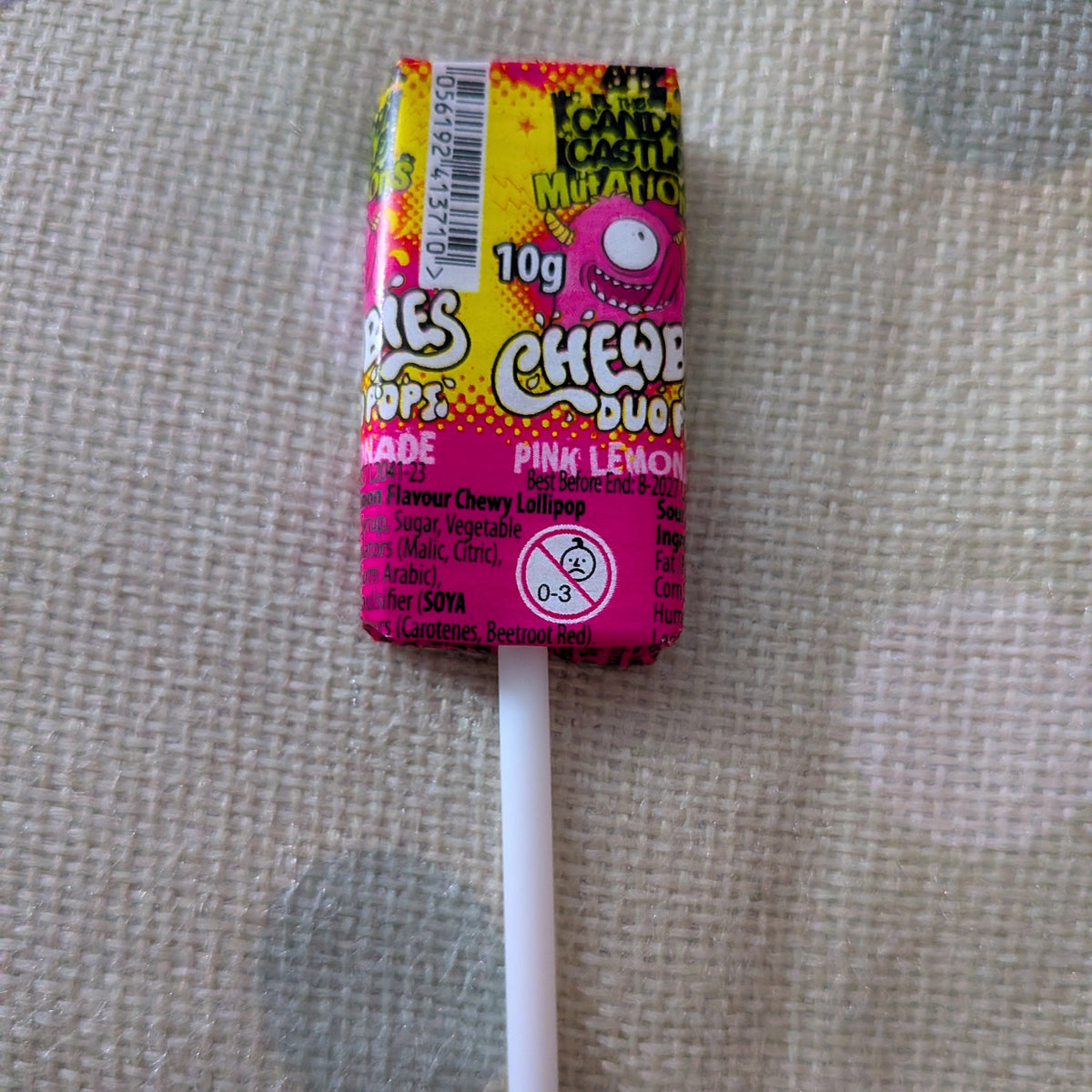 Candy Castle Mutations Chewbies Duo Pops Pink Lemonade candy texture close-up | The Cherry Blossom Collective