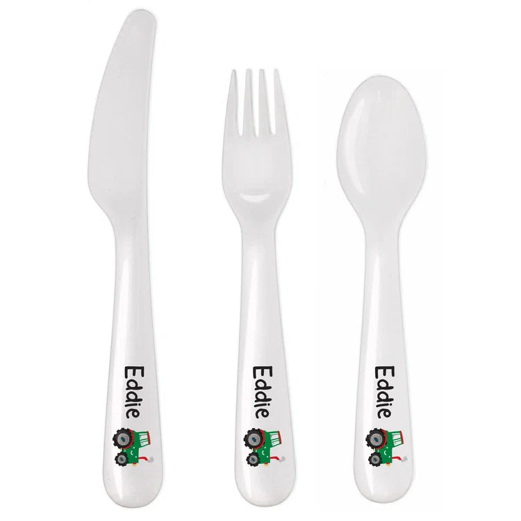 Personalised Tractor 3 Piece Plastic Cutlery Set