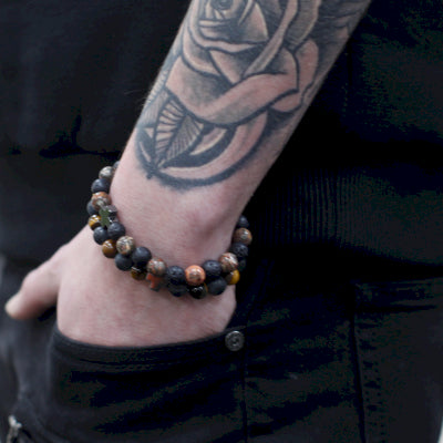 Set of 2 Gemstones Friendship Bracelets - Power - Tiger Eye & Black Stone