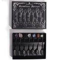 Set of 7 Dark Silver Gemstone Crystal Witch Spoons