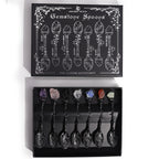 Set of 7 Dark Silver Gemstone Crystal Witch Spoons