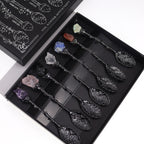 Set of 7 Dark Silver Gemstone Crystal Witch Spoons