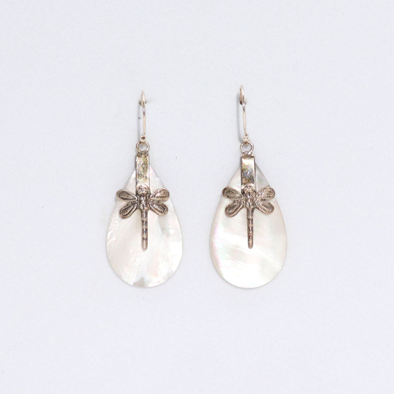 Shell & Silver Earrings - Dragonflies - MOP