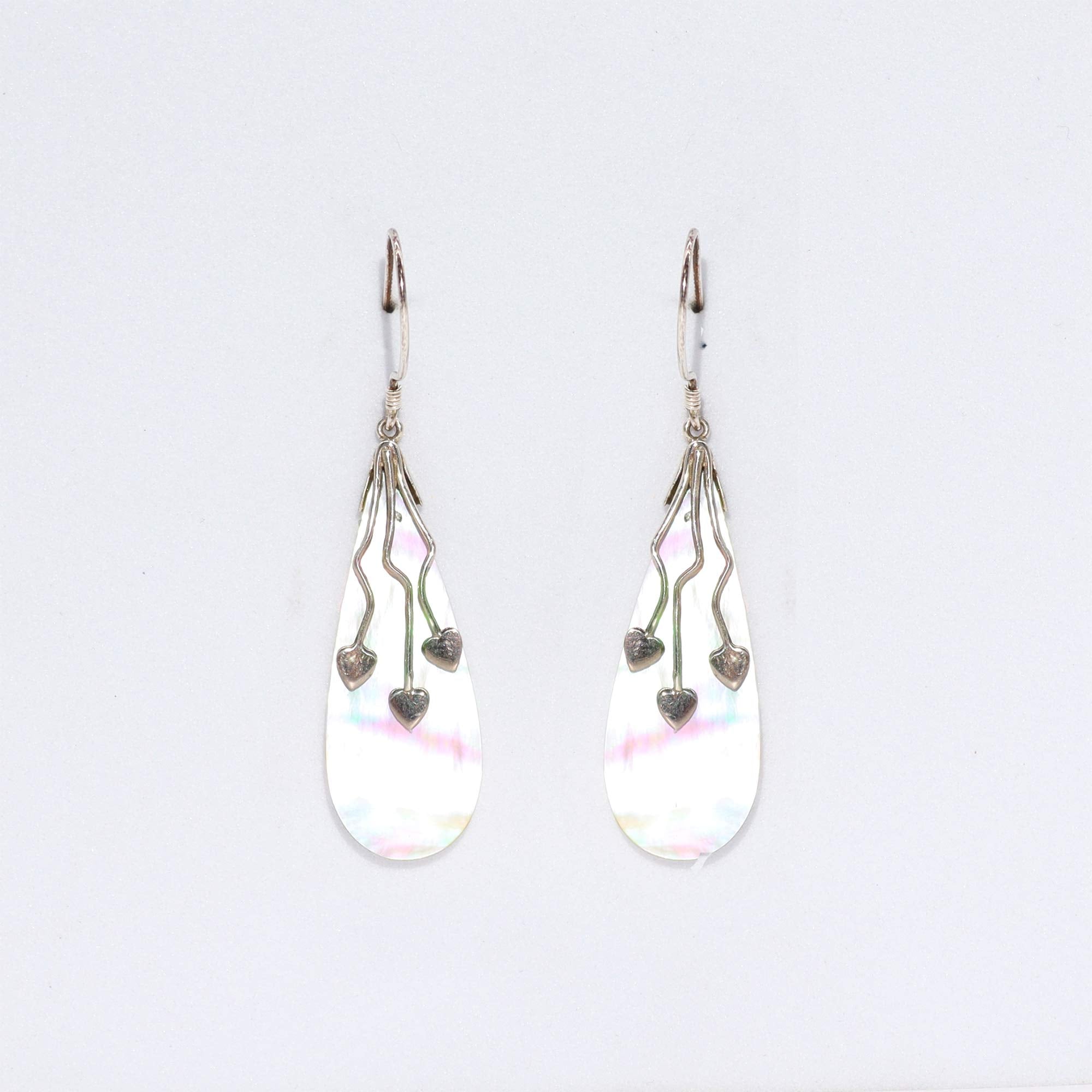 Shell & Silver Earrings - Three Hearts - MOP