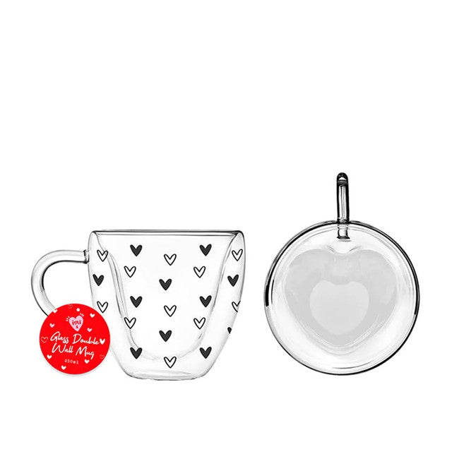 Valentines Double Walled Glass Heart Mug